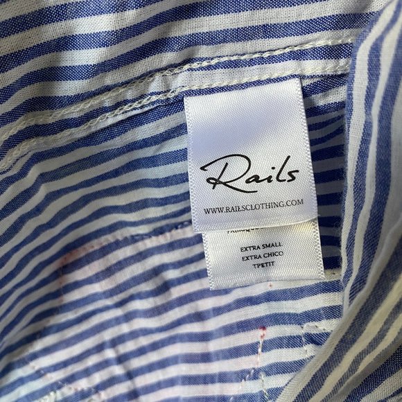 Rails Womens Blouse Size XS Frances Banker Stripe Floral Patch Button Down Shirt - Picture 10 of 11